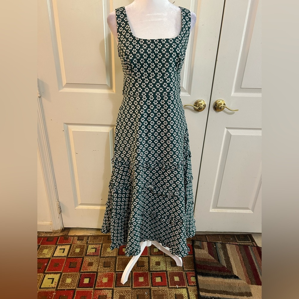 Anthropologie green & white sundress, Medium
